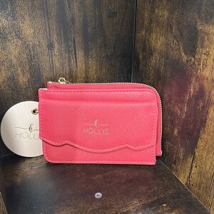 Vibrant Pink Leather Wallet with Gold Accents